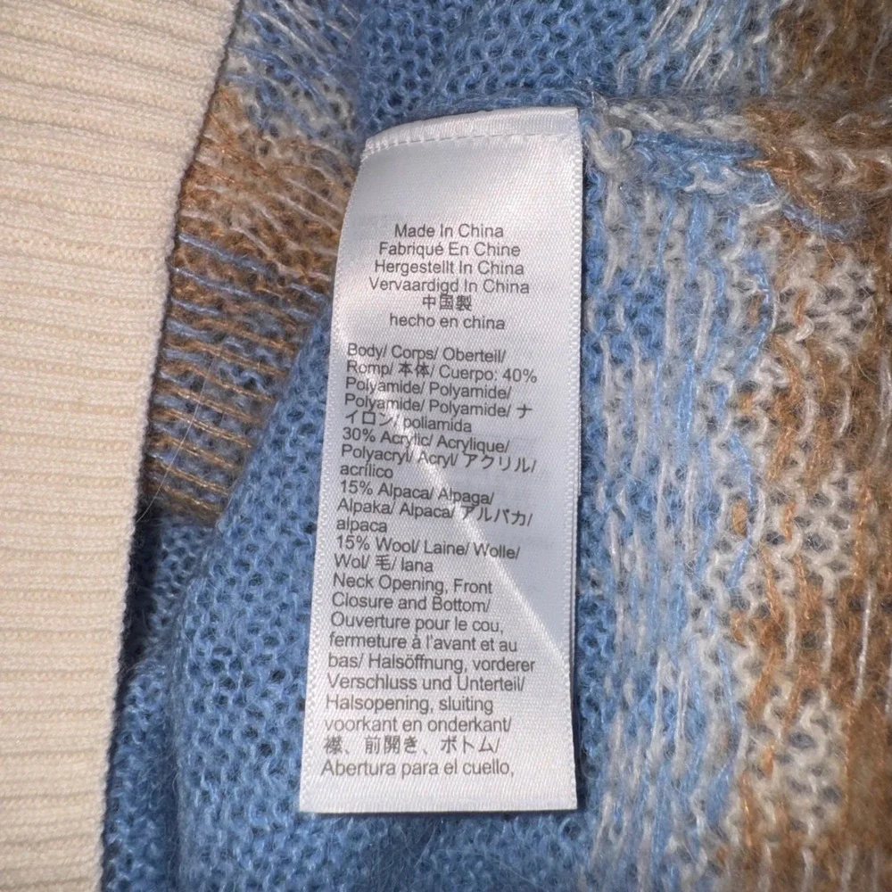 J Crew Womens Blue Fair Isle Alpaca Wool Blend Cropped Cardigan Sweater XS